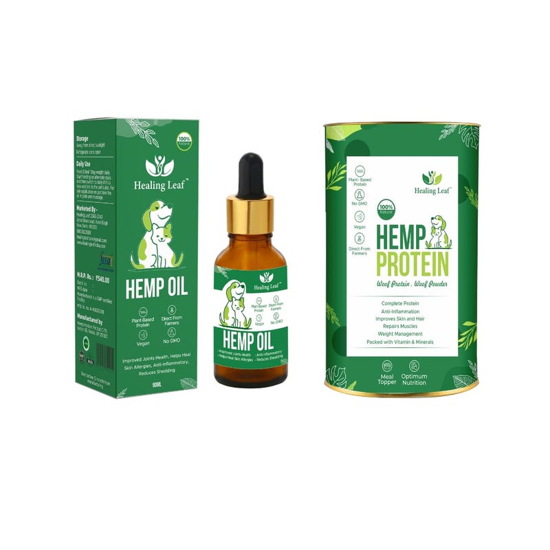 Healing Leaf Combo Hemp Seed Dog Protein Powder Supplement Coat, 100g,Magic Potion Pure Hemp Seed Oil | Organically Grown Benefits Nourish Dog’s Skin and Coat 90 ml - Image 1