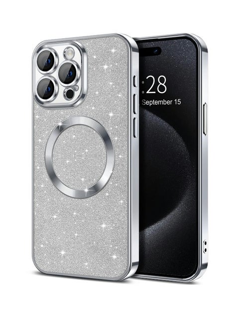 iPhone 13 Pro Case Glitter, Clear Magnetic Phone Cases with Camera Lens Protector [Compatible with MagSafe] Bling Sparkle Plating Soft TPU Shockproof Protective Cover Women Girls