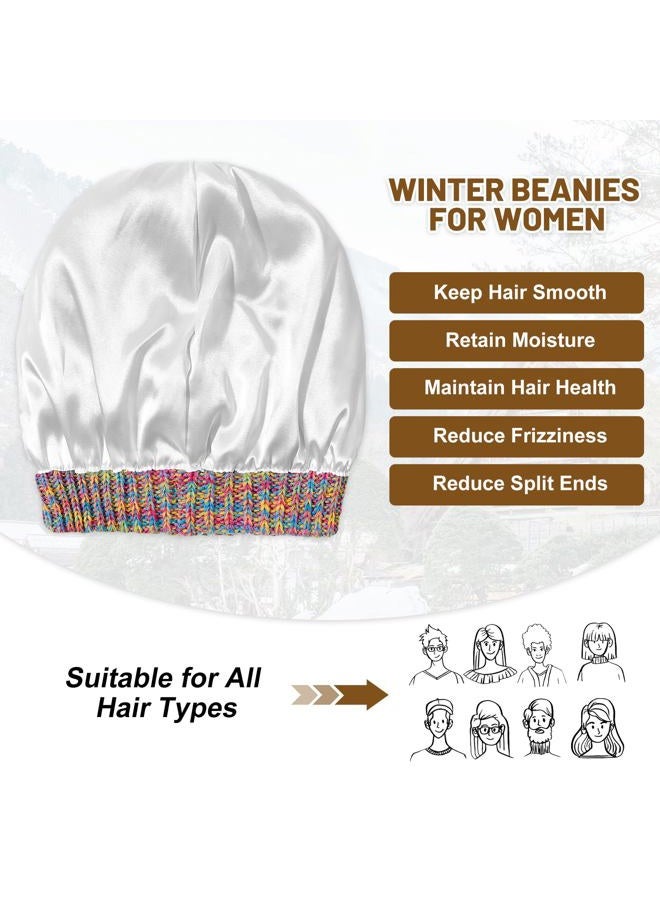 Durio Women Slouchy Beanie - Windproof Satin Lined Winter Hat for Women with Silk Lining Soft Knit Warm Thermal Cap, Purple Mix, One size - Image 3