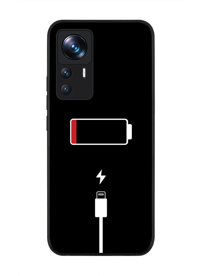 Stylizedd حافظة حواف سوداء متينة لهاتف Xiaomi 12T/12T Pro، حافظة رفيعة، مرنة، حواف مطاطية، مضادة للسقوط، غلاف TPU جل رقيق - بطارية فارغة - Image 1