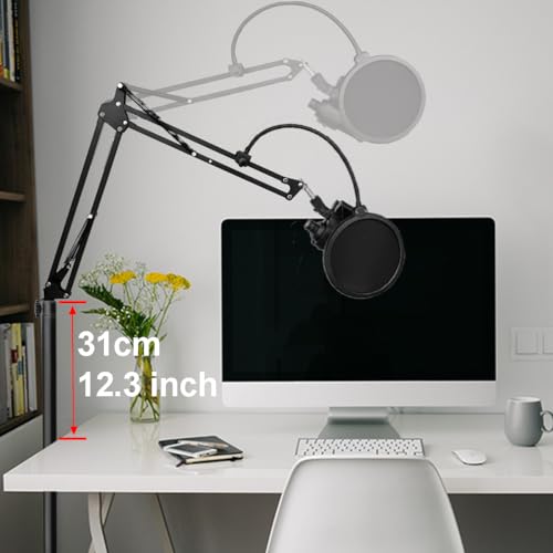 Oimlfus Mic Stand Floor Boom Arm with 6.6lbs Weighted Base for Blue Yeti, Nano, Snowball, HyperX QuadCast, SM7B MV7, Fifine K688 and More Mic, Floor Microphone Stand with 3/8" to 5/8" 1/4" Screw, Pop Filter - Image 2