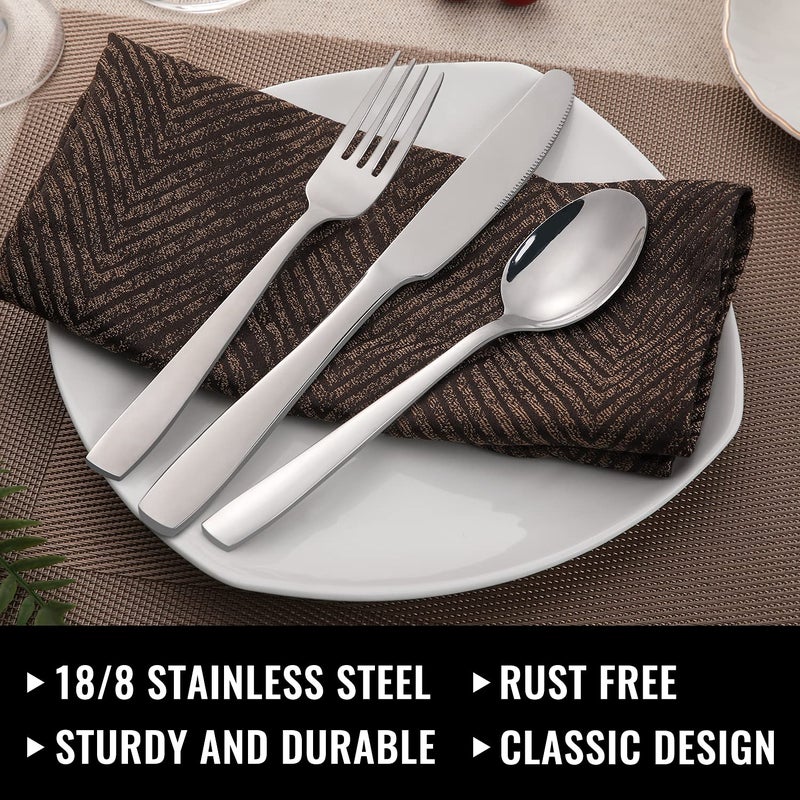 Hiware 24-Piece Silverware Set with Steak Knives, Stainless Steel Flatware Cutlery, Mirror Polished Flatware Serving Utensils Set for 4, Includes Forks Spoons Knives Silverware, Dishwasher Safe - Image 4
