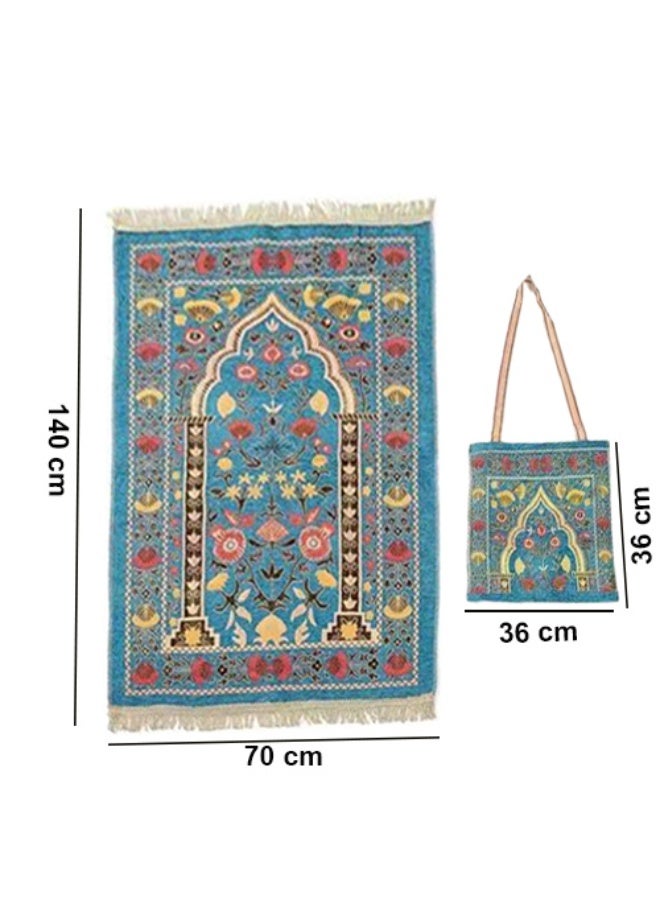 المنزل الذكي هوم سمارت سجادة صلاة تركية عالية الجودة، مضادة للانزلاق، قابلة للحمل، مع حقيبة تخزين، هدية مثالية للصلاة للرجال والنساء، مناسبة للسفر والمنزل والرحلات الخارجية.(أزرق) - Image 2