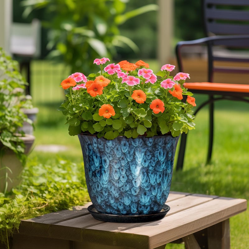 SUNPOTFOR Ceramic Plant Pots - 12 Inch Pots for Plants Indoor Outdoor, Large Round Planter with Drainage Hole and Saucer, Modern Decorative Flower Pot, Home Garden Decor, House Warming Gifts, Blue - Image 4