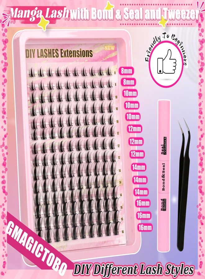 Gmagictobo Lash Clusters Manga Lash Clusters Kit Clear Fairy Eyelash Clusters Wet-Look Spiky Anime Lashes Pack C Curl Individual Lashes Lash Glue Lash Tweezers - Image 2
