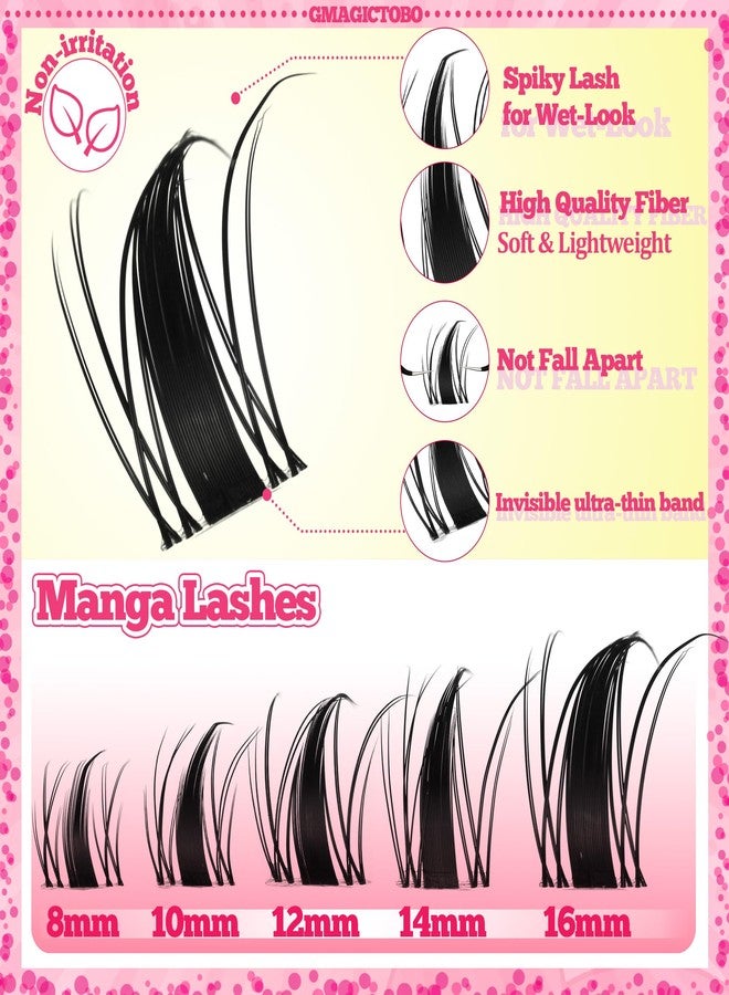 Gmagictobo Lash Clusters Manga Lash Clusters Kit Clear Fairy Eyelash Clusters Wet-Look Spiky Anime Lashes Pack C Curl Individual Lashes Lash Glue Lash Tweezers - Image 5