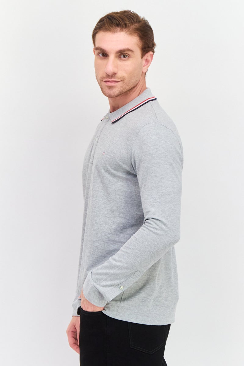 Celio Men Slim Fit Embroidered Long Sleeves Polo, Grey - Image 2