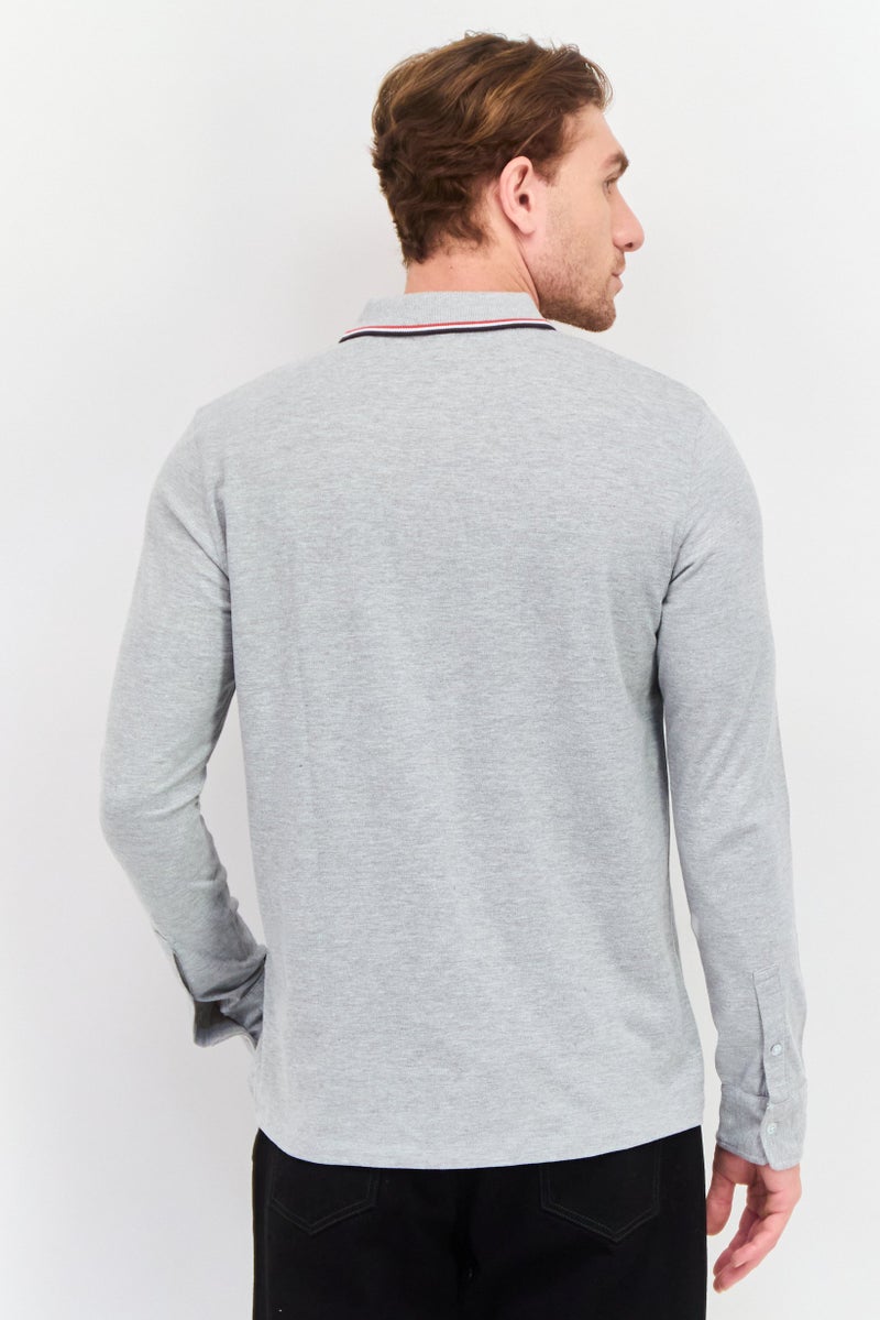 Celio Men Slim Fit Embroidered Long Sleeves Polo, Grey - Image 4