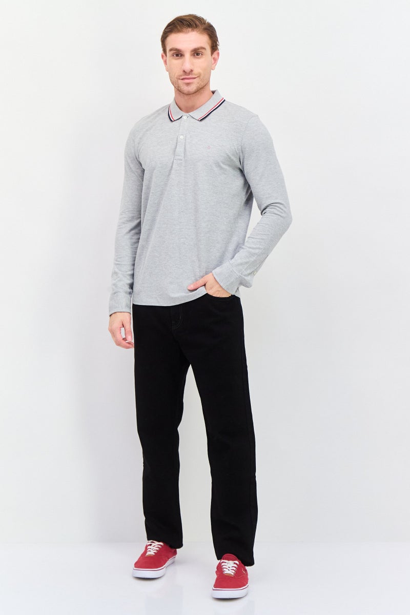 Celio Men Slim Fit Embroidered Long Sleeves Polo, Grey - Image 3