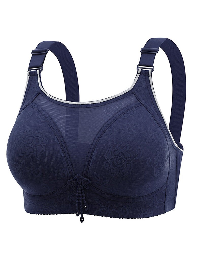 Loquat Womens Breathable Jacquard Unpadded Wireless Bra With Adjustable Straps Dark Blue