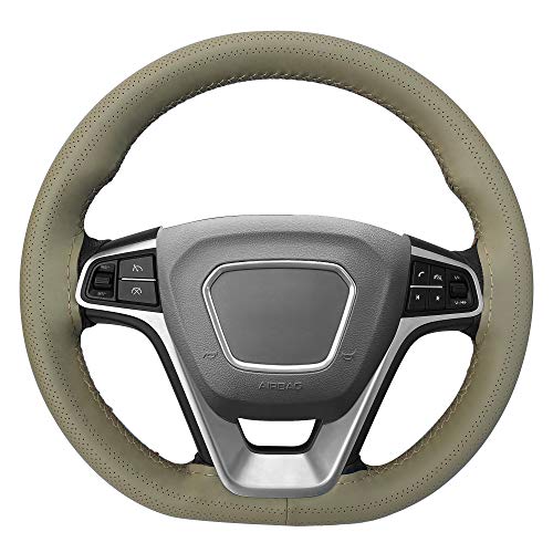 Carodi Leather Steering Wheel Cover, Breathable Non-Slip Design, Soft and Comfortable Feeling, Universal 15 Inch Auto Car Steering Wheel Stitch on Wrap（Size M,Beige） - Image 2
