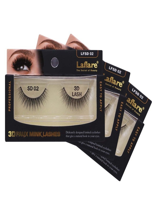 Laflare Silk Lashes 3D FAUX MINK Eyelashes, Light, Reusable, Handmade, Natural Looking, Professional Easy to Apply Eyelashes in a Knitted Style1-3 PACKS BUNDLE SPECIAL (3, SD02) - Image 1