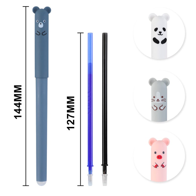 RIANCY 0.4mm Erasable Gel Pens,12 Pack Cute Cartoon Animal Rollerball Gel Ink Pens Refillable Pens for Adult Writing Kids Calligraphy Note Taking (12 Blue Ink) - Image 3
