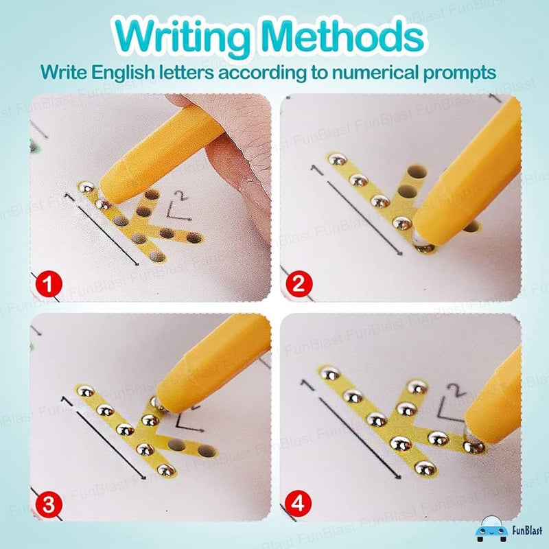 FunBlast لوحة رسم مغناطيسية مع خرز مغناطيسي وقلم للأطفال - لوحة مغناطيسية للأطفال، لوحة تتبع الحروف والأرقام، لوحة رسم للأطفال - Image 3