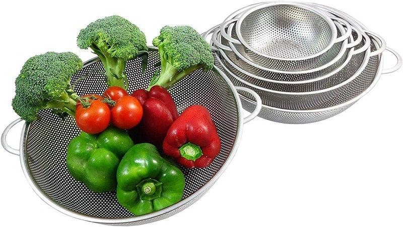 ARTC Vegetable Strainer Sifter Colander Sieve Stainless Steel Kitchen Sink Fine Mesh & Strong Handle Food Basket 6 Pcs set - Image 3