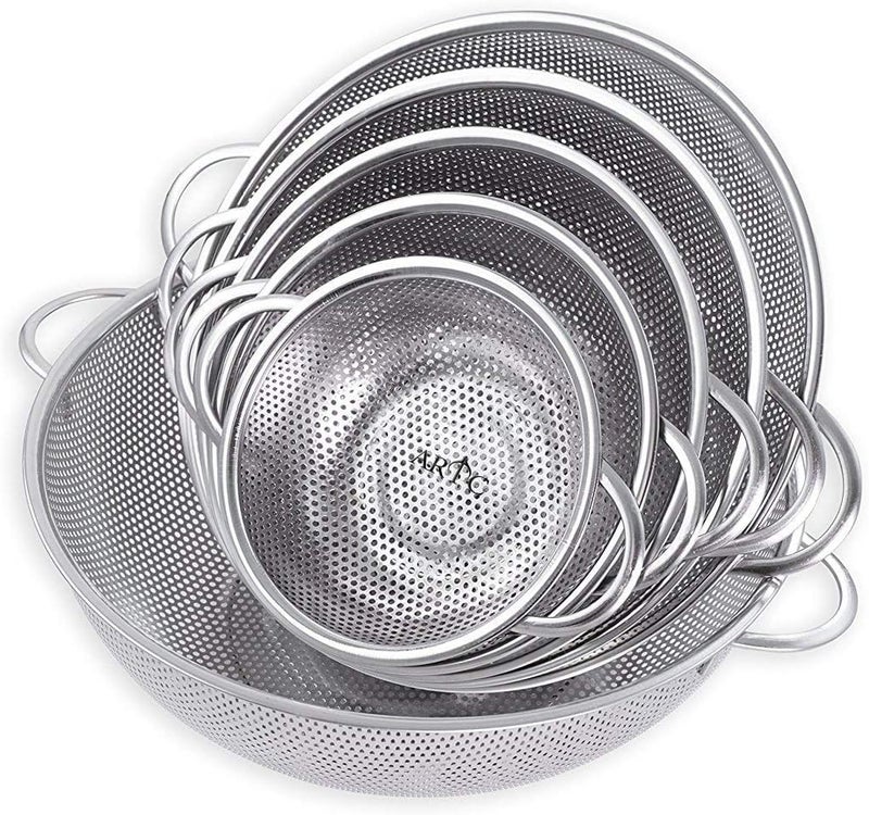 ARTC Vegetable Strainer Sifter Colander Sieve Stainless Steel Kitchen Sink Fine Mesh & Strong Handle Food Basket 6 Pcs set - Image 1