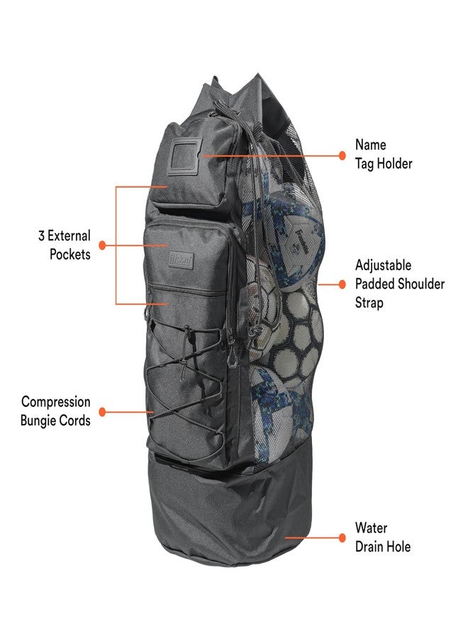Fitdom Heavy Duty Large Soccer Mesh Equipment Ball Bag w/Adjustable Shoulder Strap Design for Coach. 2 Front Pockets for Sporting Accessories. Best for All Outdoor & Water Gears - Image 3