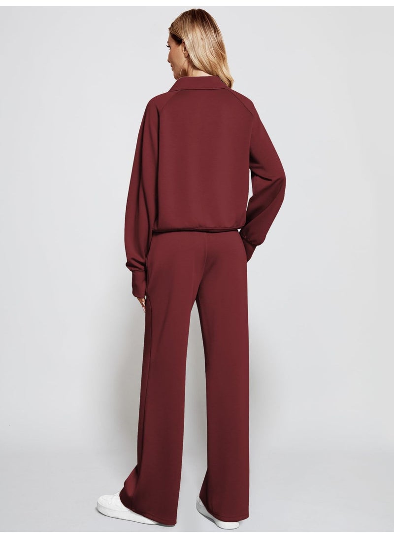 general 2025 - 2026 Women's Two-Piece Ultra-Large Half-Zip Sweatshirt and Wide Leg Sweatpants Casual Set - Image 2