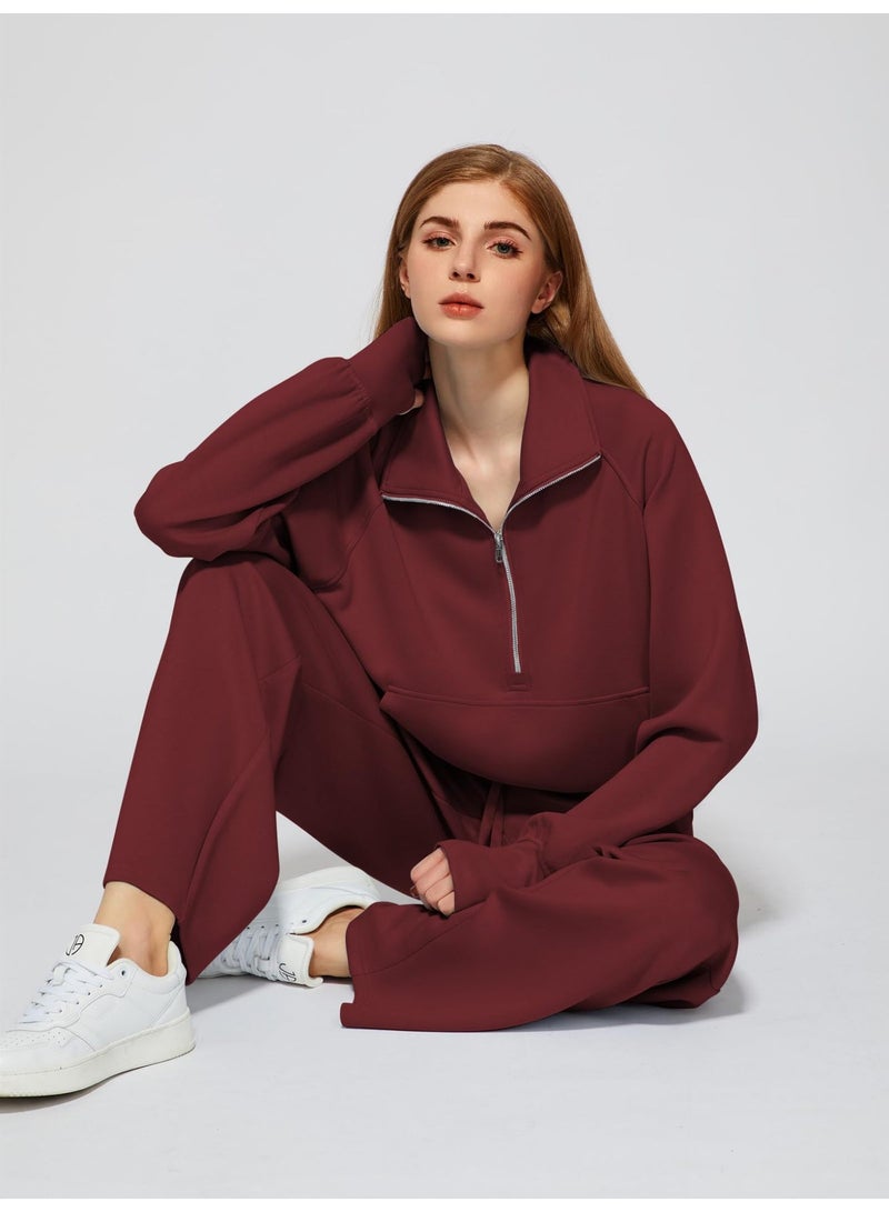 general 2025 - 2026 Women's Two-Piece Ultra-Large Half-Zip Sweatshirt and Wide Leg Sweatpants Casual Set - Image 3