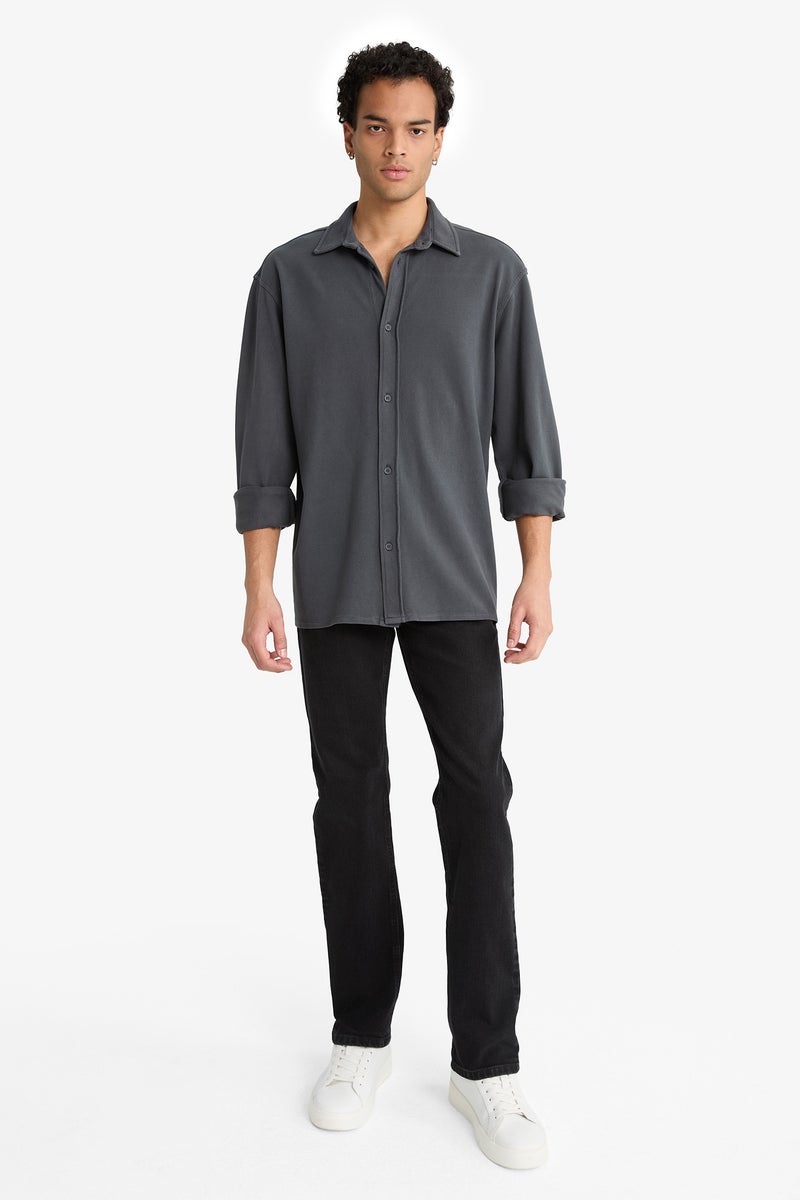 DeFacto Grey Man Regular Fit Cotton Long Sleeve Shirt Casual - Image 2