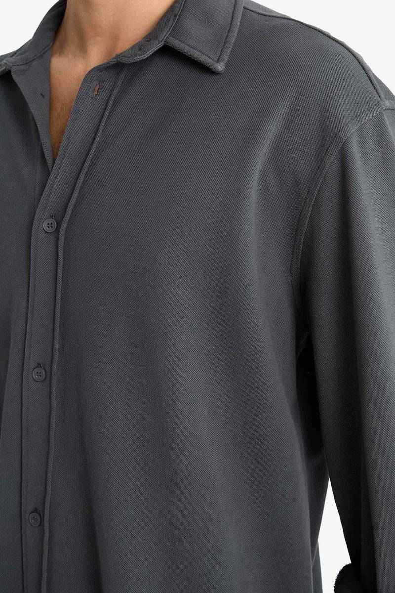 DeFacto Grey Man Regular Fit Cotton Long Sleeve Shirt Casual - Image 5