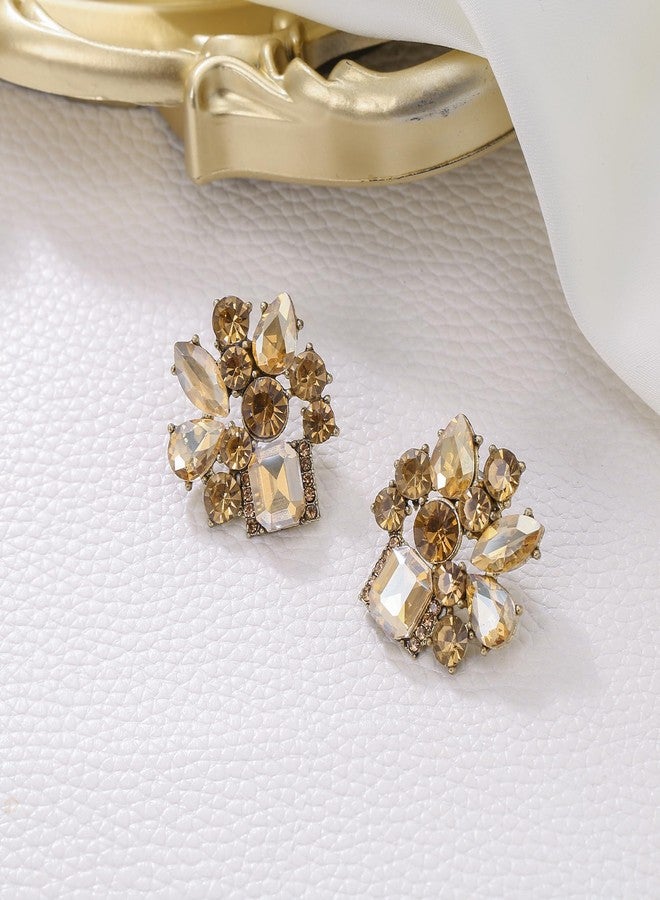 BriLove Sparkly Rhinestone Marquise Teardrop Emerald Cut Statement Dangle Drop Earrings for Women Bride Bridesmaid Wedding Party Prom Jewelry Accessories Champagne Antique Gold-Tone - Image 4