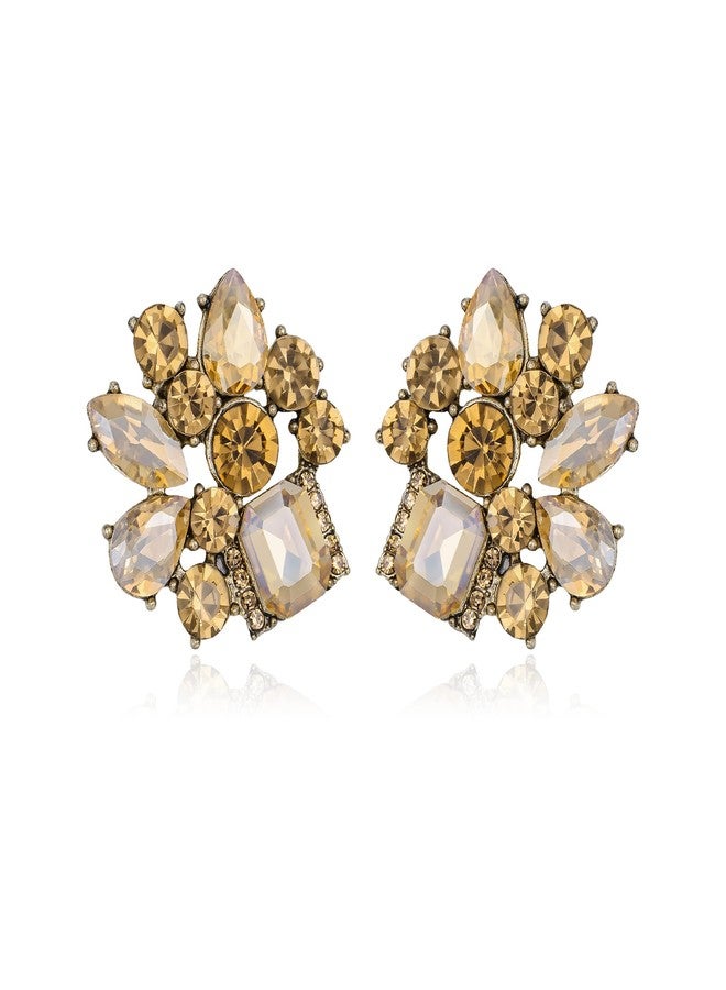 BriLove Sparkly Rhinestone Marquise Teardrop Emerald Cut Statement Dangle Drop Earrings for Women Bride Bridesmaid Wedding Party Prom Jewelry Accessories Champagne Antique Gold-Tone - Image 1