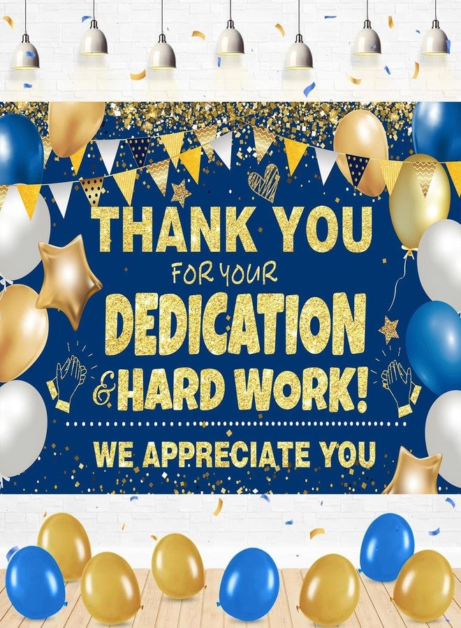 GOLDCROW We Appreciate You Banner Thank You Banner Decorations Thank You for All You Do Backdrop for Teacher Employee Staff Doctors Nurse Poaster Volunteer Appreciation Week Party Decor - Blue Gold - Image 1