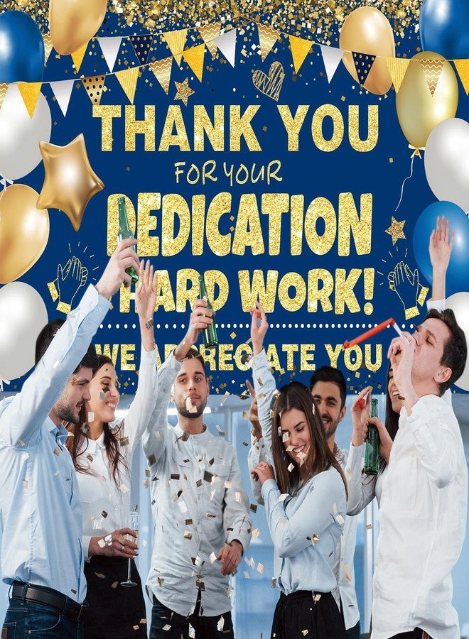 GOLDCROW We Appreciate You Banner Thank You Banner Decorations Thank You for All You Do Backdrop for Teacher Employee Staff Doctors Nurse Poaster Volunteer Appreciation Week Party Decor - Blue Gold - Image 4