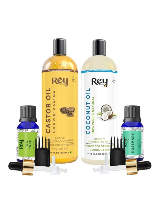 ري مجموعة زيوت الشعر من ري ناتشورالز/مجموعة العناية بالشعر (زيت الخروع + زيت جوز الهند + زيت شجرة الشاي + زيت إكليل الجبل) تتحكم في تساقط الشعر - لشعر صحي - خالية من الزيوت المعدنية والسيليكون والعطور الاصطناعية - Image 1