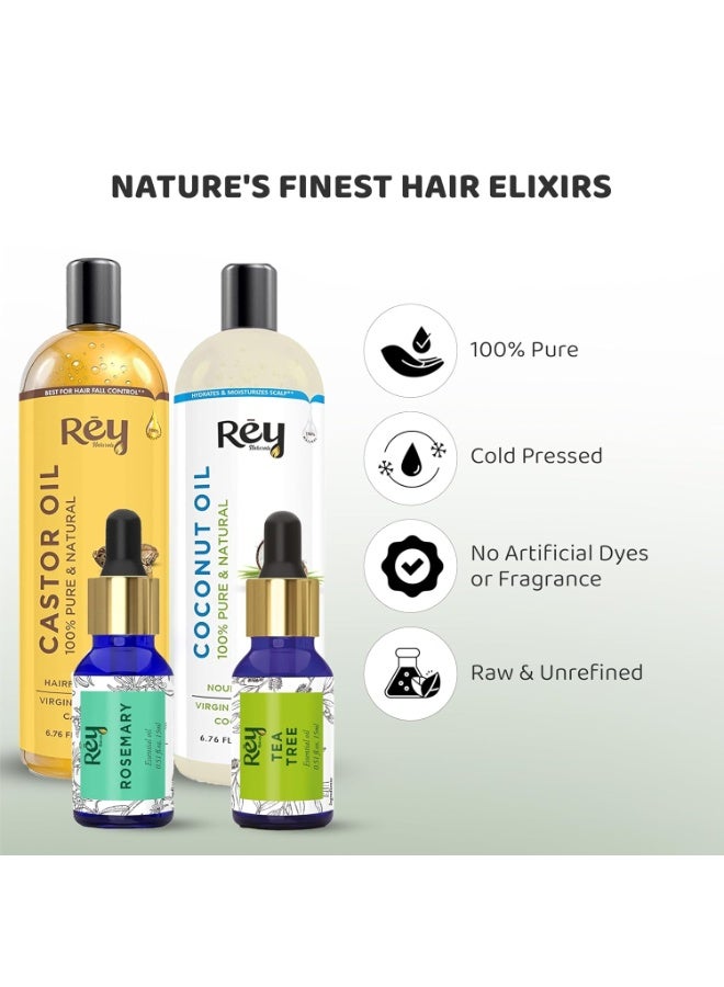 ري مجموعة زيوت الشعر من ري ناتشورالز/مجموعة العناية بالشعر (زيت الخروع + زيت جوز الهند + زيت شجرة الشاي + زيت إكليل الجبل) تتحكم في تساقط الشعر - لشعر صحي - خالية من الزيوت المعدنية والسيليكون والعطور الاصطناعية - Image 3