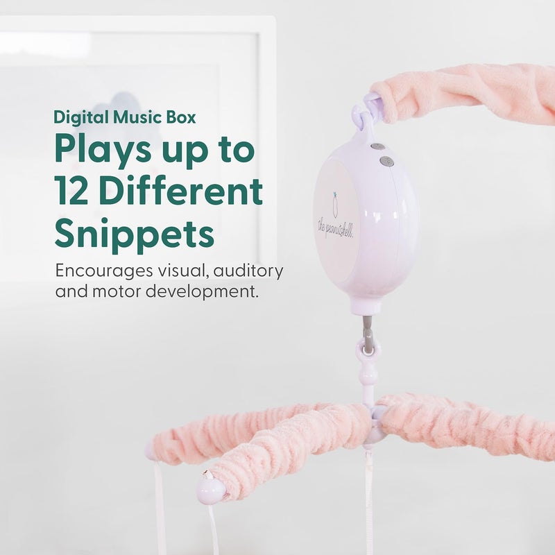 The Peanut Shell موبايل سرير للبنات - موبايل سرير أطفال موسيقي وردي مع 12 لحن مهدئ، موبايل سرير أطفال مزهر وردي لتزيين غرفة الأطفال - Image 3