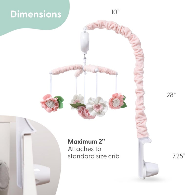 The Peanut Shell موبايل سرير للبنات - موبايل سرير أطفال موسيقي وردي مع 12 لحن مهدئ، موبايل سرير أطفال مزهر وردي لتزيين غرفة الأطفال - Image 4