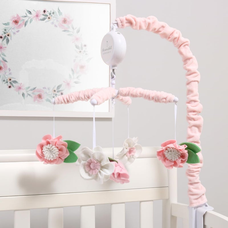 The Peanut Shell موبايل سرير للبنات - موبايل سرير أطفال موسيقي وردي مع 12 لحن مهدئ، موبايل سرير أطفال مزهر وردي لتزيين غرفة الأطفال - Image 5