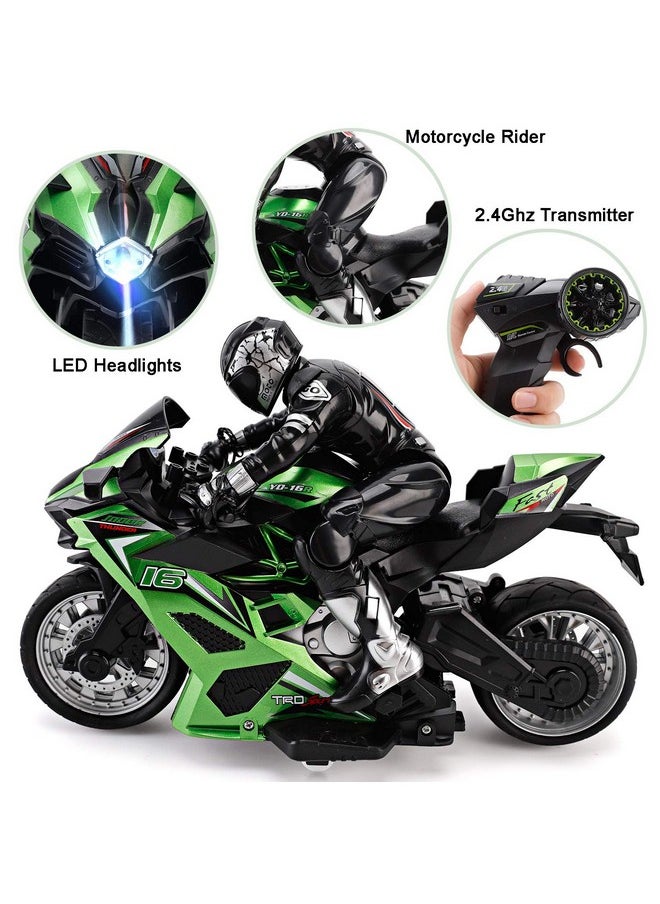 Liberty imports Liberty Imports 2.4G RC Remote Control Stunt Motorcycle with Riding Figure, 1:10 Scale High Speed Cross Country 360 Degree Rotation Drift Shockproof Racing Motorbike (Green)  - Image 3