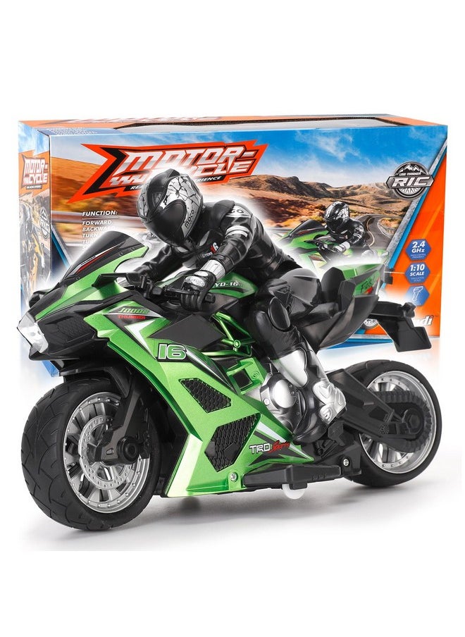 Liberty imports Liberty Imports 2.4G RC Remote Control Stunt Motorcycle with Riding Figure, 1:10 Scale High Speed Cross Country 360 Degree Rotation Drift Shockproof Racing Motorbike (Green)  - Image 1