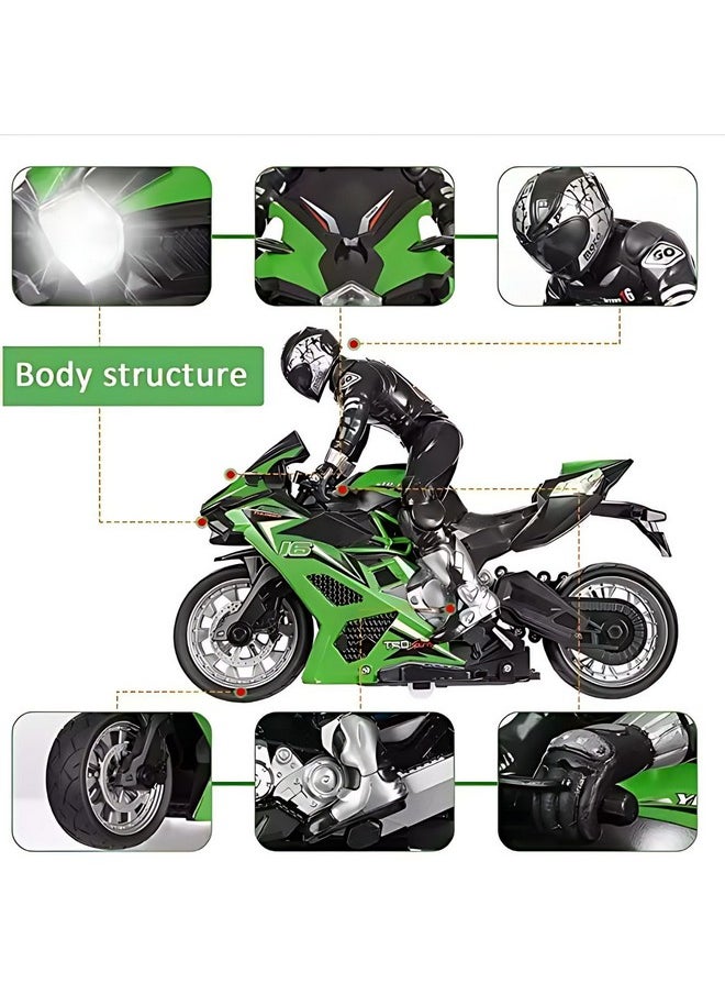 Liberty imports Liberty Imports 2.4G RC Remote Control Stunt Motorcycle with Riding Figure, 1:10 Scale High Speed Cross Country 360 Degree Rotation Drift Shockproof Racing Motorbike (Green)  - Image 2