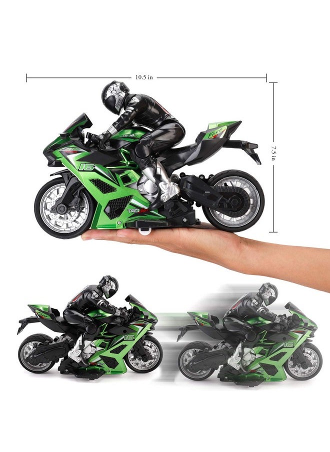 Liberty imports Liberty Imports 2.4G RC Remote Control Stunt Motorcycle with Riding Figure, 1:10 Scale High Speed Cross Country 360 Degree Rotation Drift Shockproof Racing Motorbike (Green)  - Image 4