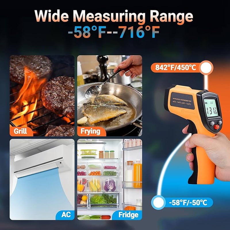 LEXIN Digital Infrared Thermometer for Cooking BBQ Pizza Oven Non Contact Laser Temperature Gun with Backlight Range Minus Fifty to Three Hundred Eighty Degrees Celsius Handheld Heat Measurement Tool Not for Human Use - Image 3