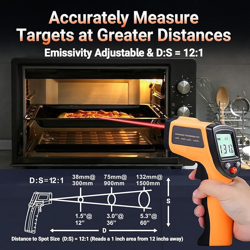 LEXIN Digital Infrared Thermometer for Cooking BBQ Pizza Oven Non Contact Laser Temperature Gun with Backlight Range Minus Fifty to Three Hundred Eighty Degrees Celsius Handheld Heat Measurement Tool Not for Human Use - Image 5