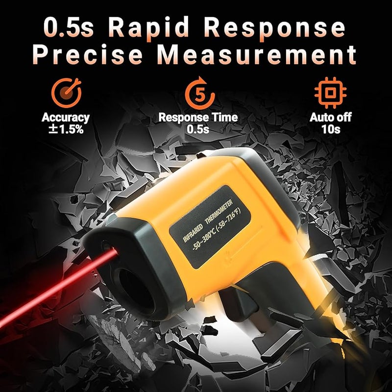 LEXIN Digital Infrared Thermometer for Cooking BBQ Pizza Oven Non Contact Laser Temperature Gun with Backlight Range Minus Fifty to Three Hundred Eighty Degrees Celsius Handheld Heat Measurement Tool Not for Human Use - Image 2