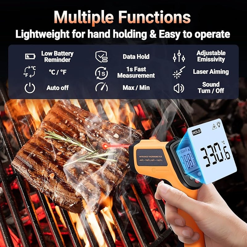 LEXIN Digital Infrared Thermometer for Cooking BBQ Pizza Oven Non Contact Laser Temperature Gun with Backlight Range Minus Fifty to Three Hundred Eighty Degrees Celsius Handheld Heat Measurement Tool Not for Human Use - Image 4
