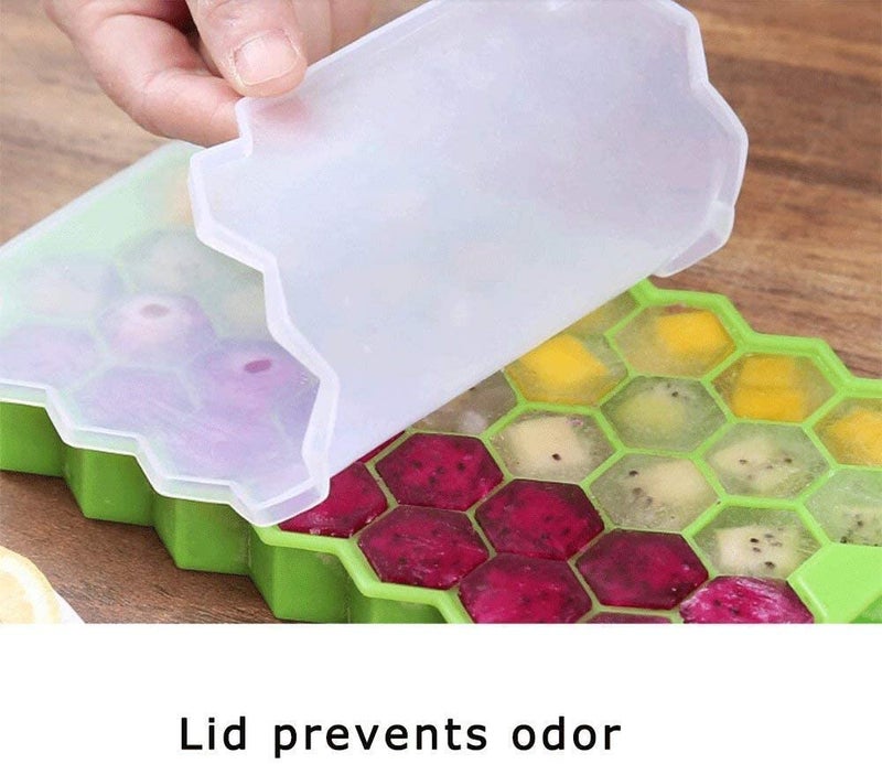 VAJIN 2 Pack Flexible Silicone Honeycomb Shape 37 Cavity Ice Cube Tray Mold Trays for Freezer Moulds Small Cubes Whiskey Fridge Bar Soft Smooth Rubber Ice Tray (Multicolor Pack of 2) - Image 4