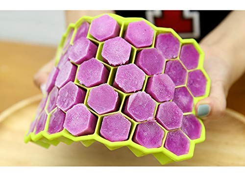 VAJIN 2 Pack Flexible Silicone Honeycomb Shape 37 Cavity Ice Cube Tray Mold Trays for Freezer Moulds Small Cubes Whiskey Fridge Bar Soft Smooth Rubber Ice Tray (Multicolor Pack of 2) - Image 2
