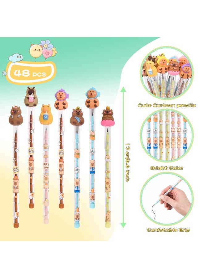 Ulema 48 Pieces Cute Stackable Pencils stacking Cartoon Theme Pencil Translucent Multi Point Push Fun Pencils. (Capybara) - Image 2