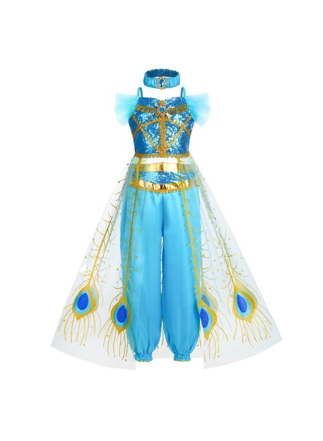 NIBEMINENT Princess Jasmine Classic puffed-sleeve Princess Christmas Aladdin Magic Lamp Dress - Image 1