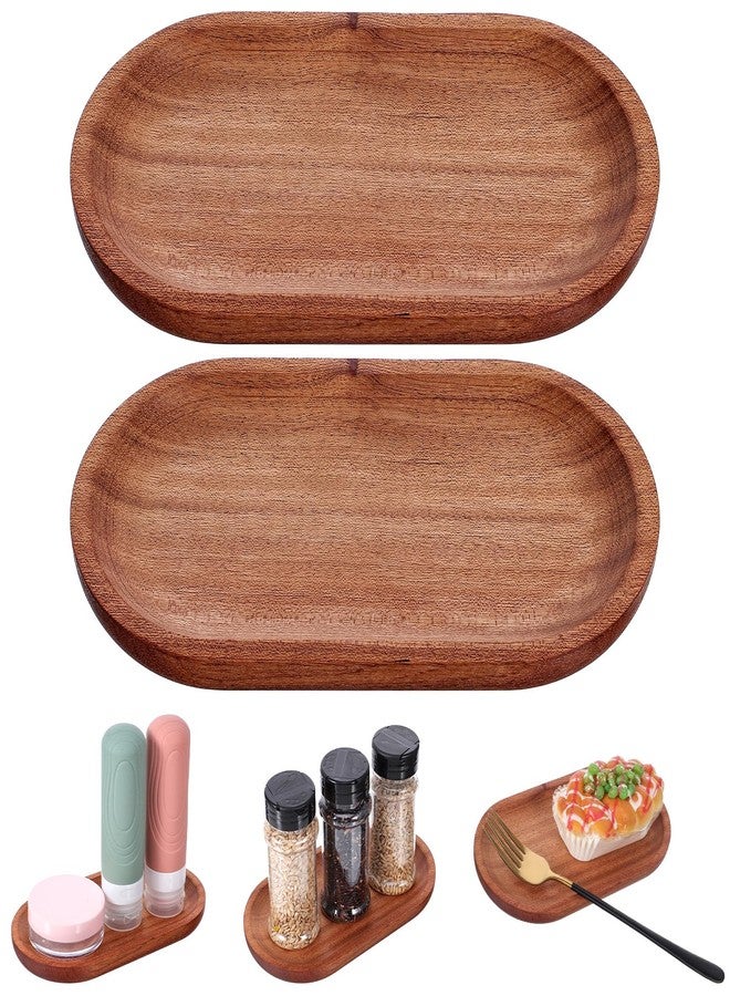 Larrel Oval Small Wood Tray, 2 Pack Oval Wooden Small Serving Tray with Edge, Wood Plates for Food Salad Dessert Fruit Bread Kitchen Counter Coffee Bar Bathroom Vanity Organizer - Image 1