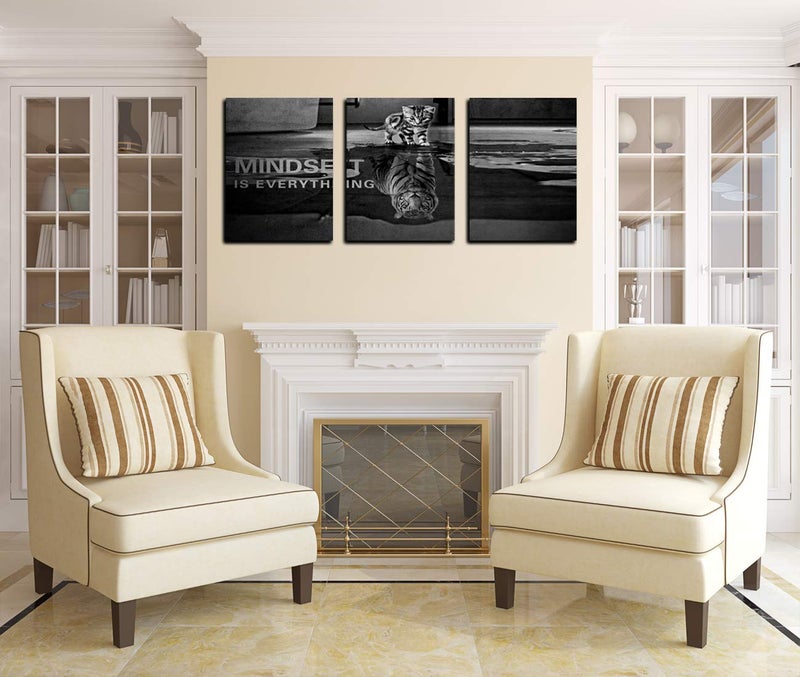 Yetaryy 3 Panels Mindset is Everything Motivational Canvas Wall Art Inspirational Entrepreneur Quotes Poster Print Artwork Painting Picture for Framed Home Decoration Living Room office bedroom 36''W x 16''H - Image 4