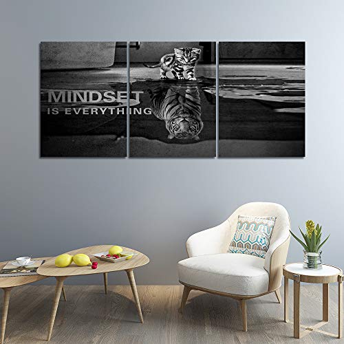 Yetaryy 3 Panels Mindset is Everything Motivational Canvas Wall Art Inspirational Entrepreneur Quotes Poster Print Artwork Painting Picture for Framed Home Decoration Living Room office bedroom 36''W x 16''H - Image 3