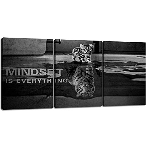 Yetaryy 3 Panels Mindset is Everything Motivational Canvas Wall Art Inspirational Entrepreneur Quotes Poster Print Artwork Painting Picture for Framed Home Decoration Living Room office bedroom 36''W x 16''H - Image 1
